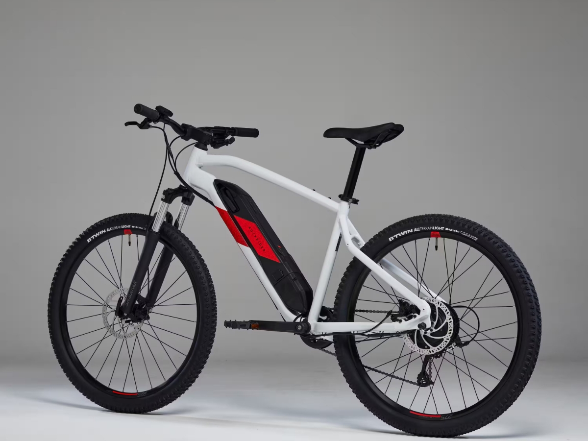 Bici Mtb elettrica a pedalata assistita E-ST 100 bianco-rosso 27,5″- 380 Wh